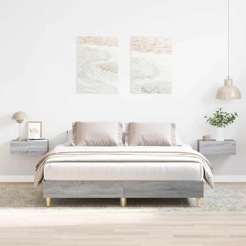 vidaXL Sengestel 140x200 cm konstrueret træ grå sonoma-eg