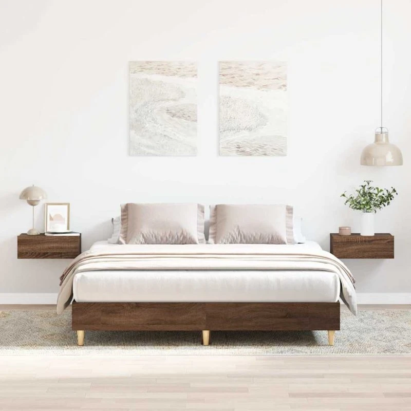 vidaXL Sengestel 140x200 cm Konstrueret Træ Brun Eg