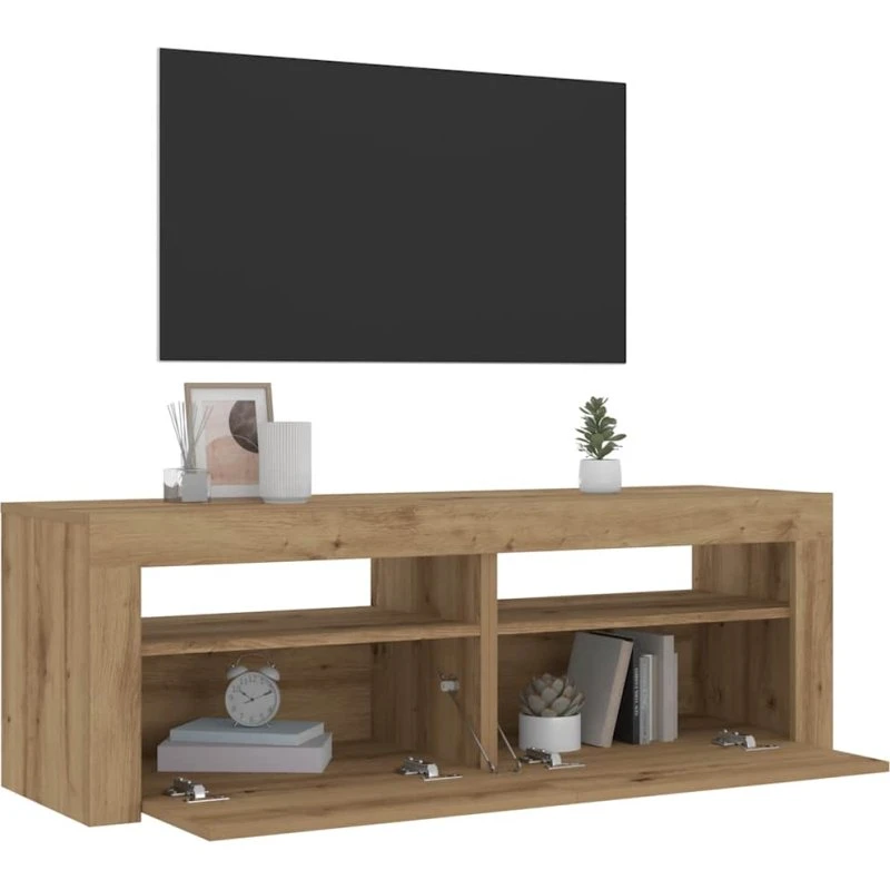 vidaXL Sengeborde med LED-lys 2 stk. 60x35x40 cm egetræsfarve