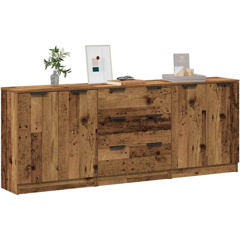 vidaXL Skænke 3 stk Gammelt Træ 60x30x70 cm Konstrueret Træ