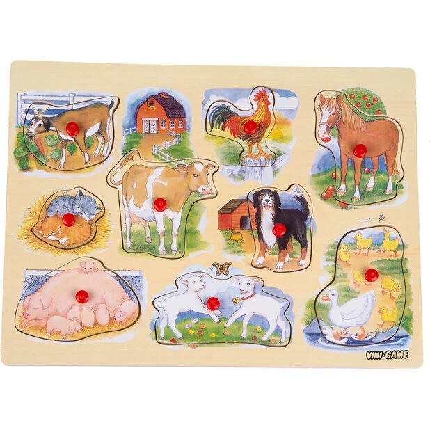 Vini Game Knoppuslespil i træ – Retro Bondegård 29,5x22,5 cm