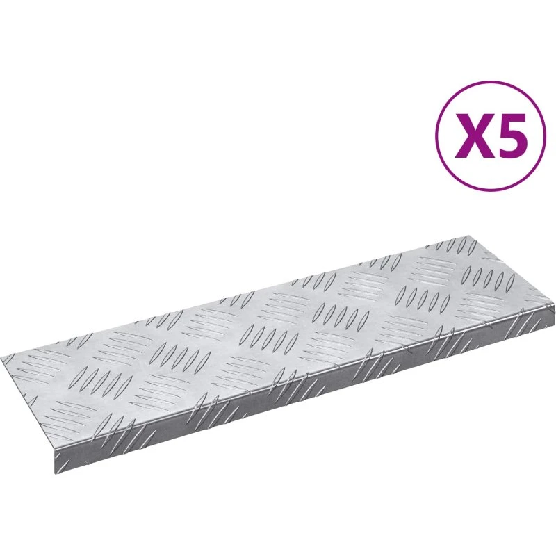 vidaXL Trappe Tread Rektangulær 5 stk Sølv 60 x 18 x 2,5 cm Aluminium