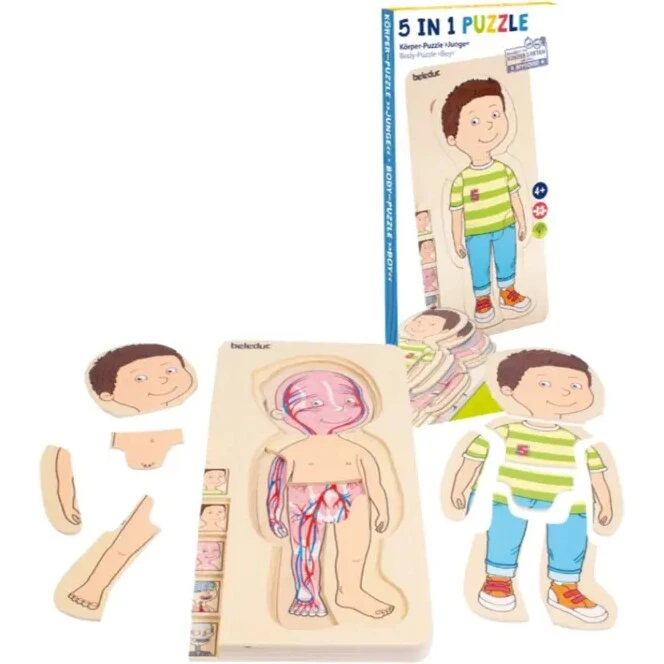 Beleduc Anatomisk puslespil - Lille dreng, træ (5 lag)