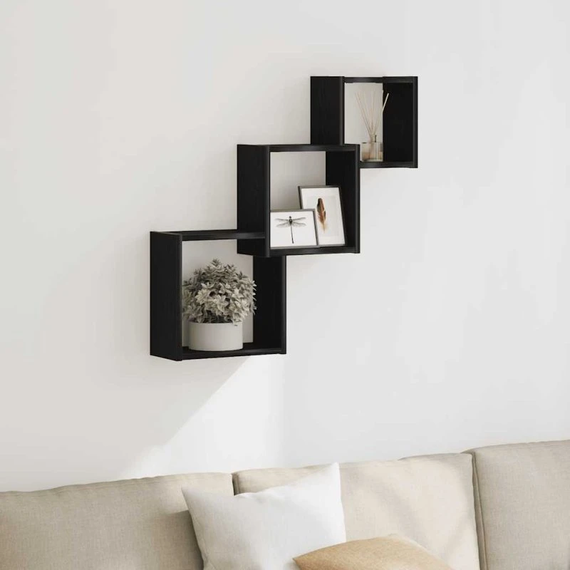 vidaXL Væghylder 68x15x68 cm Sort Konstrueret Træ