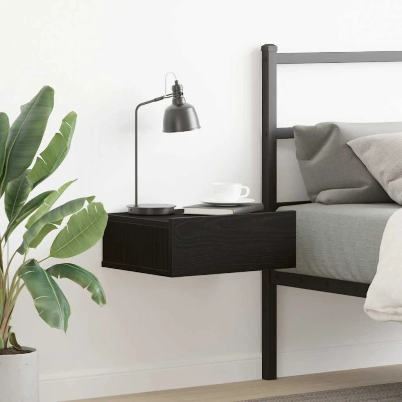 vidaXL Svævende Natbord Sort Egetræ 40x32x15 cm