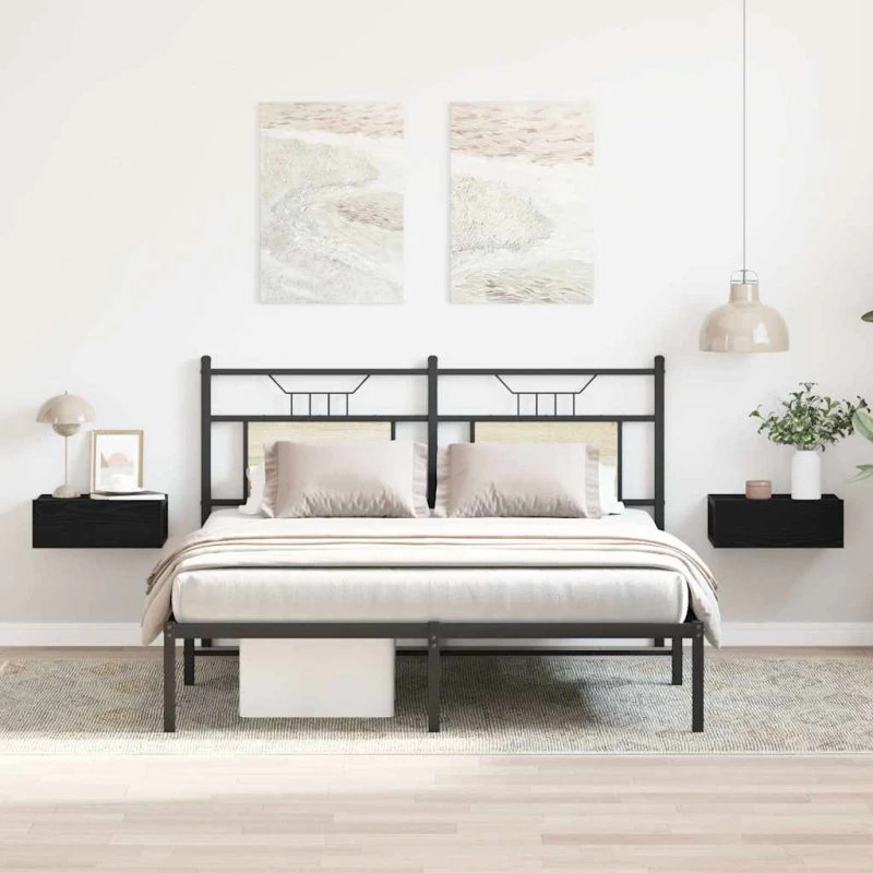 vidaXL Svævende Natborde 2 stk. Sort Eg 40x32x15 cm Konstrueret Træ