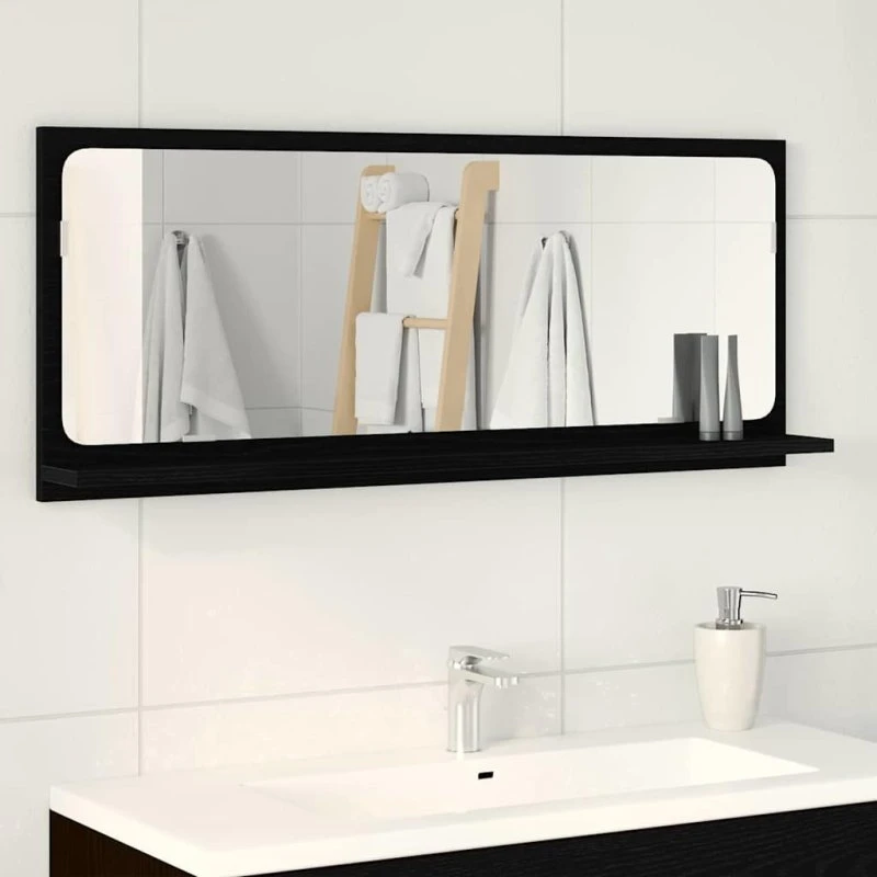 vidaXL Spejlhylde med Hylde, Sort Eg, 90 x 10,5 x 37 cm, Konstrueret Træ