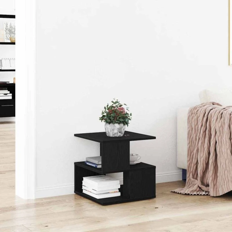 vidaXL Sidebord med hylde, Sort, 40 x 40 x 40 cm, Konstrueret træ