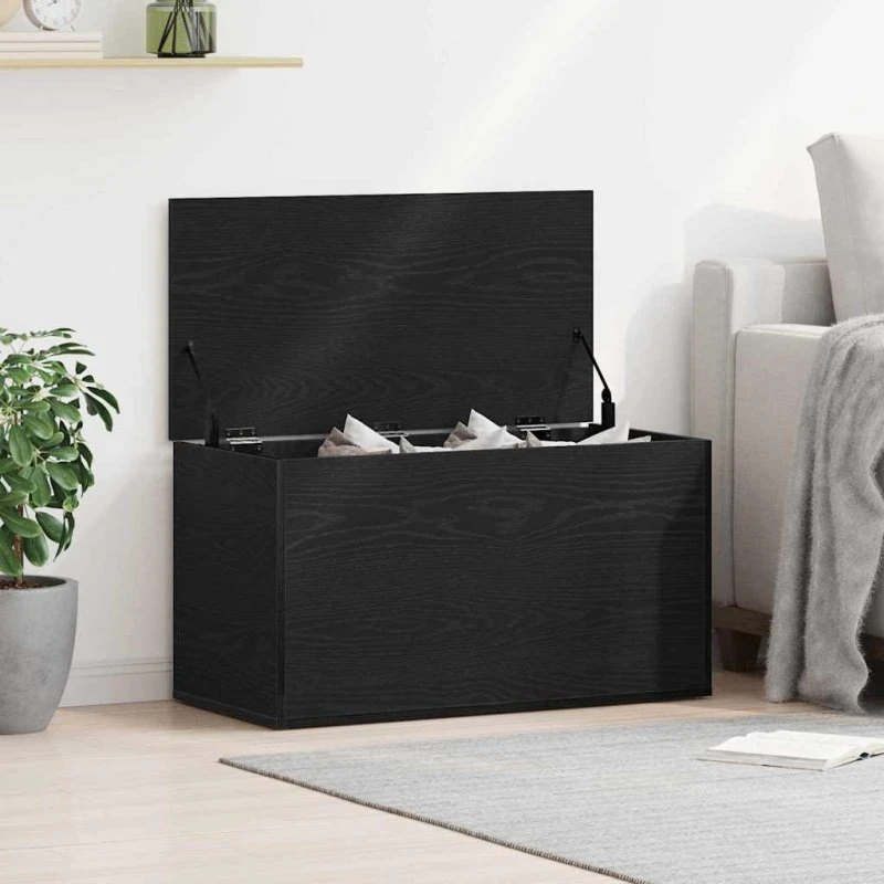 vidaXL Opbevaringskasse Sort Eg 84 x 42 x 46 cm Konstrueret Træ