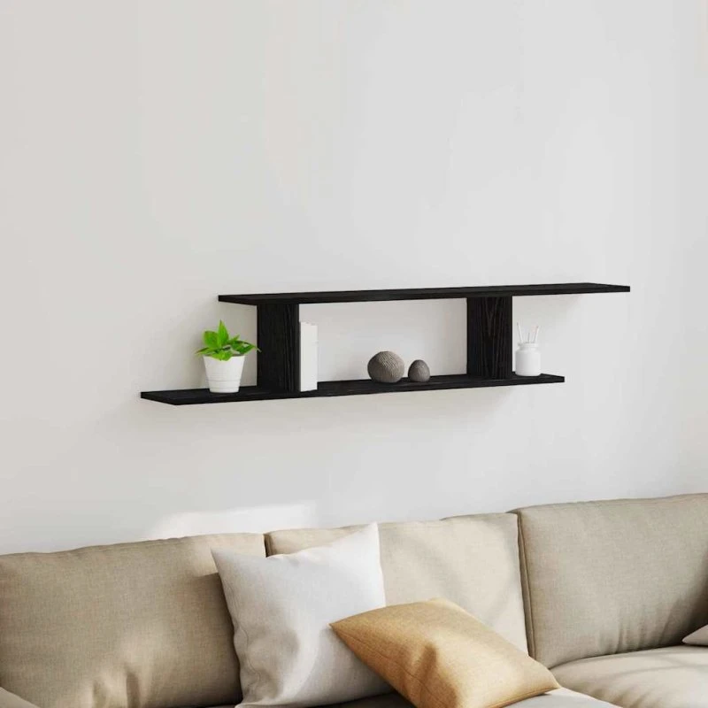 vidaXL Vægmonteret TV Regal Sort Eg 125 x 18 x 23 cm Konstrueret Træ
