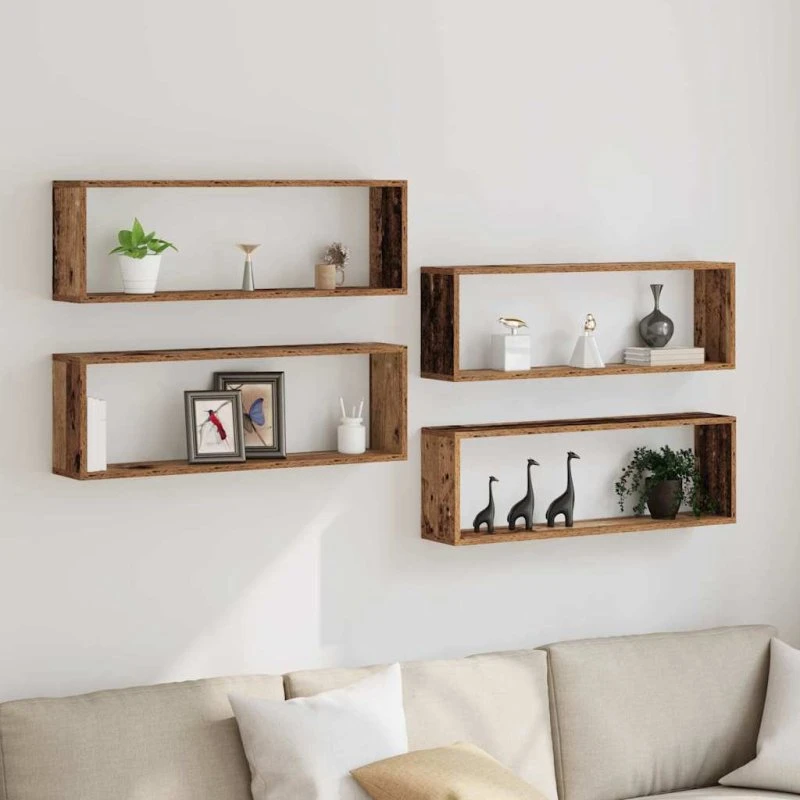 vidaXL Væghylde 4 stk Gammelt Træ 80 x 15 x 26 cm Konstrueret Træ