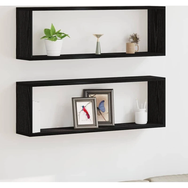 vidaXL Væghylde 2 stk, Sort Eg, 80 x 15 x 26 cm, Konstrueret Træ