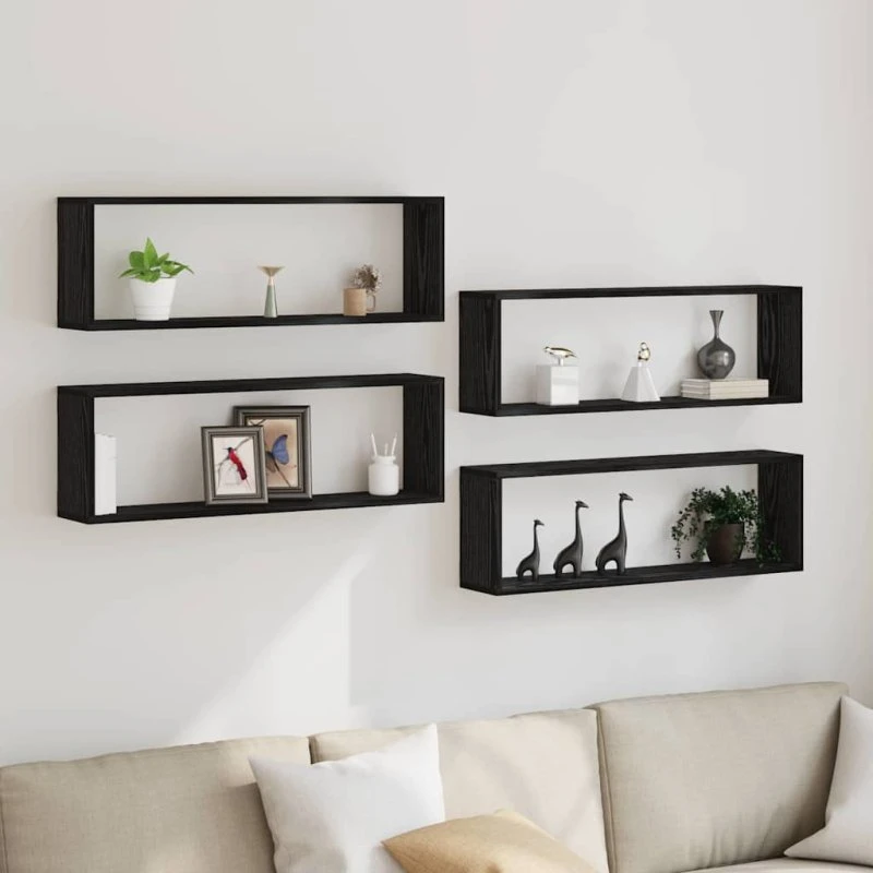 vidaXL Væghylde 4 stk Sort Eg 80 x 15 x 26 cm Konstrueret Træ