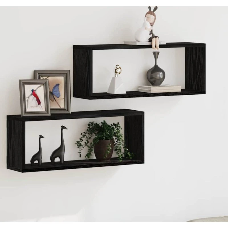 vidaXL Væghylder 2 stk, Sort Eg, 60 x 15 x 23 cm, Konstrueret Træ