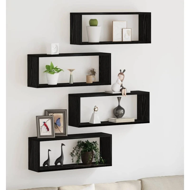 vidaXL Væghylder 4 stk, Sort Eg, 60 x 15 x 23 cm, Konstrueret Træ