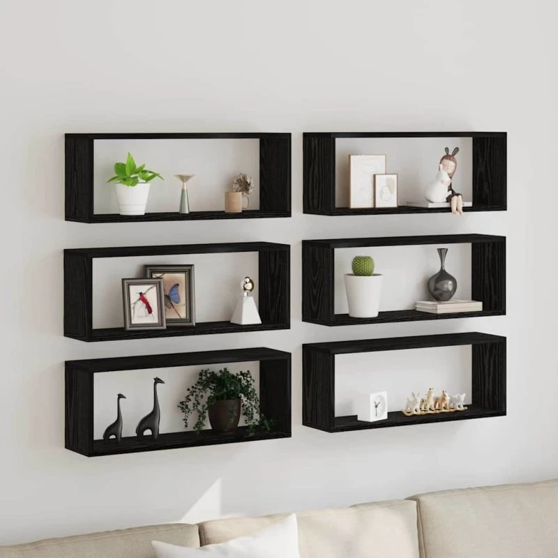 vidaXL Væghylder 6 stk, Sort Eg, 60 x 15 x 23 cm, Konstrueret Træ