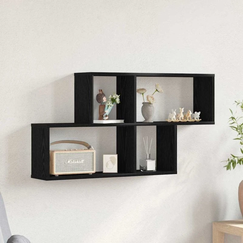 vidaXL Væghylde Sort Eg 76 x 15 x 53 cm Konstrueret Træ
