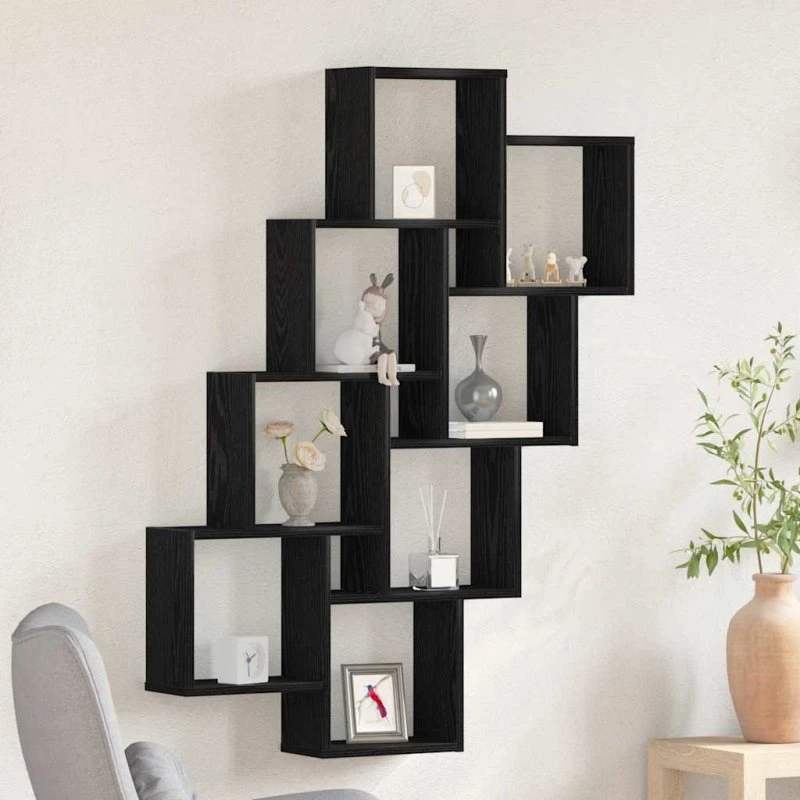 vidaXL Væghylde Sort Eg 90 x 15 x 119,5 cm Konstrueret Træ
