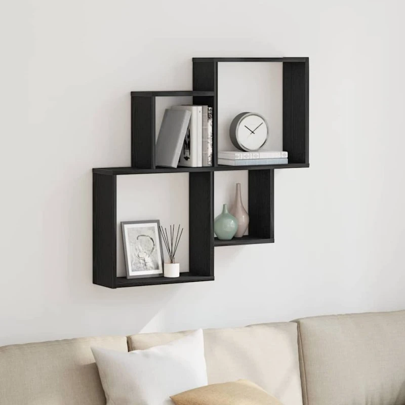 vidaXL Væghylde Sort Eg 80 x 15 x 78,5 cm Konstrueret Træ