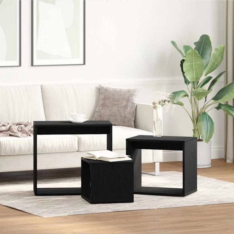 vidaXL Nesting Bord 3 stk Sort Eg 55 x 30 x 50 cm Konstrueret Træ