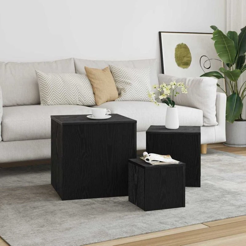 vidaXL Nesting Bord 3 stk Sort eg 45 x 45 x 45 cm Konstrueret træ