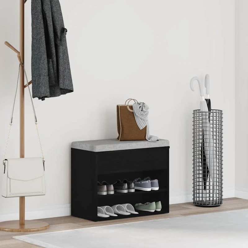 vidaXL Sko bænk med hylde, Sort, 60 x 30 x 45 cm, Konstrueret træ