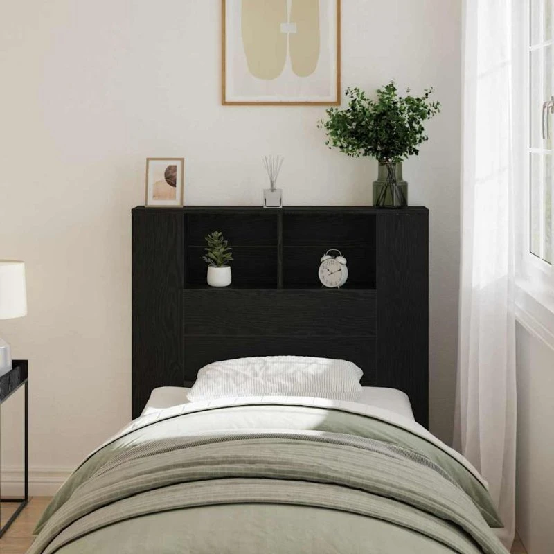 vidaXL Hovedgærde Skab Sort Eg 100 x 19 x 104,5 cm Konstrueret Træ