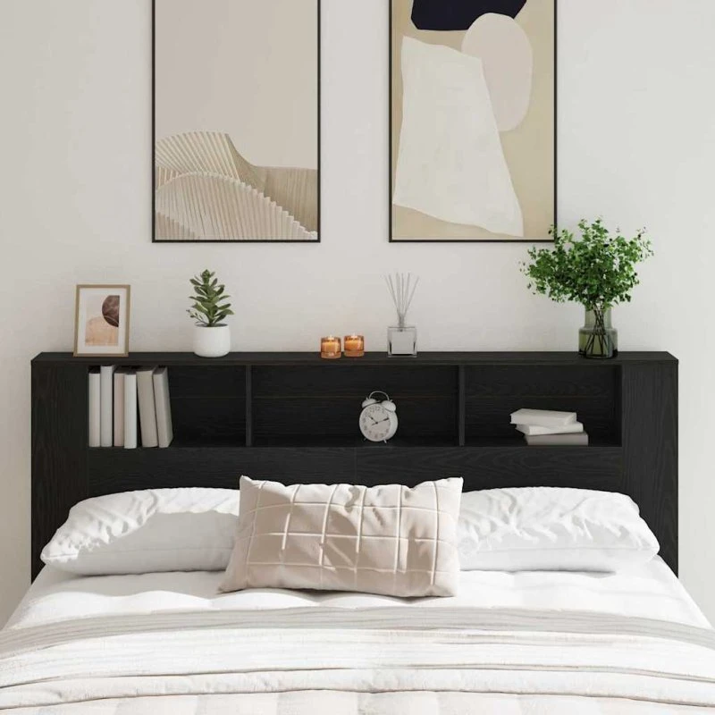 vidaXL Hovedgærde Skab Sort 200 x 18,5 x 102,5 cm Konstrueret Træ