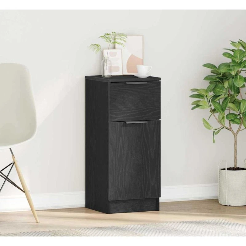 vidaXL Sideboard Sort Egetræ 30 x 30 x 70 cm Konstrueret Træ