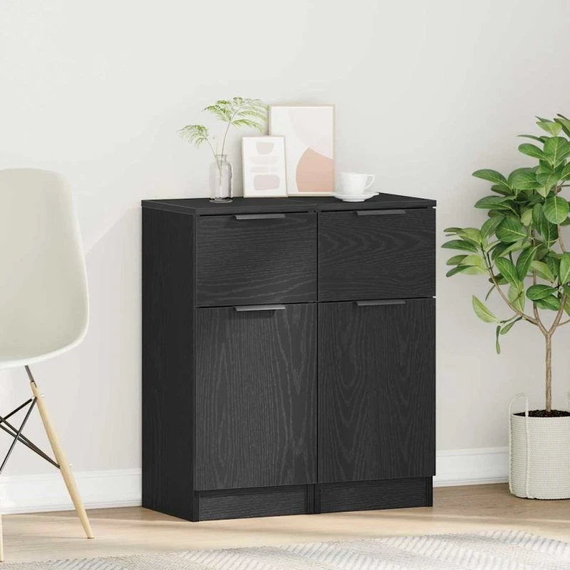vidaXL Sideboard 2 stk, Sort, 30 x 30 x 70 cm, Konstrueret træ