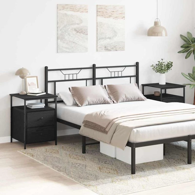 vidaXL Sengebord 2 stk Sort Eg 44 x 45 x 60 cm Laminat Træ og Metal