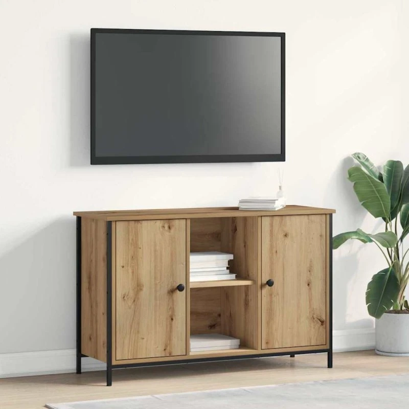 vidaXL Artisan Egetræ TV-skab 101 x 35 x 65 cm, Sort