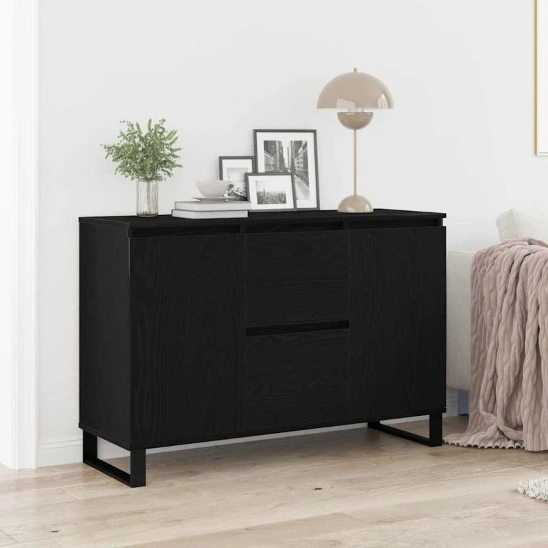 vidaXL Sideboard med skuffe, Sort eg, 101,5 x 35 x 70 cm