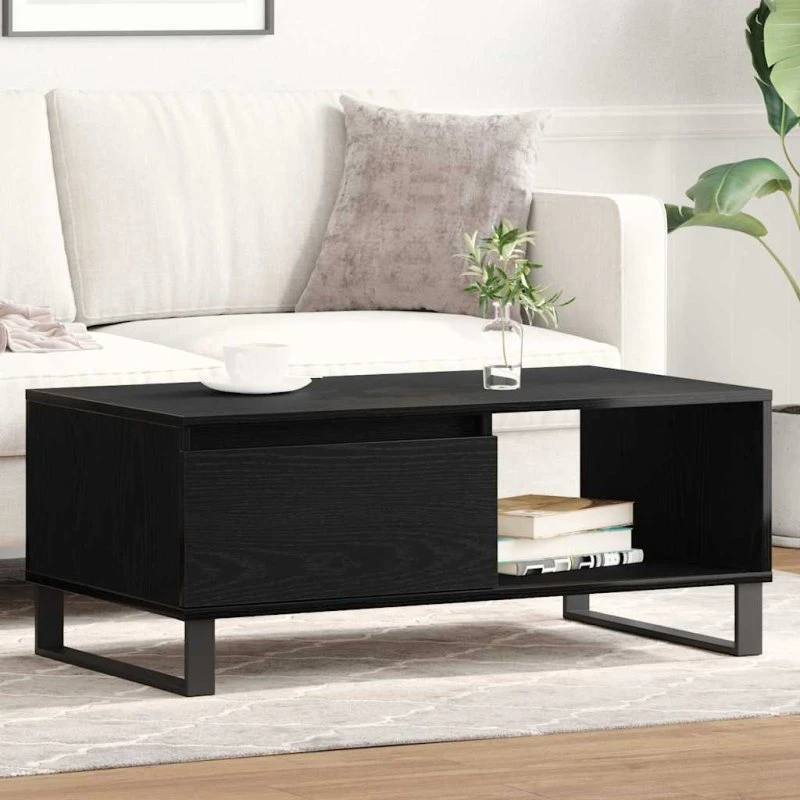 vidaXL Sofabord med skuffe, Sort eg, 90 x 50 x 36,5 cm