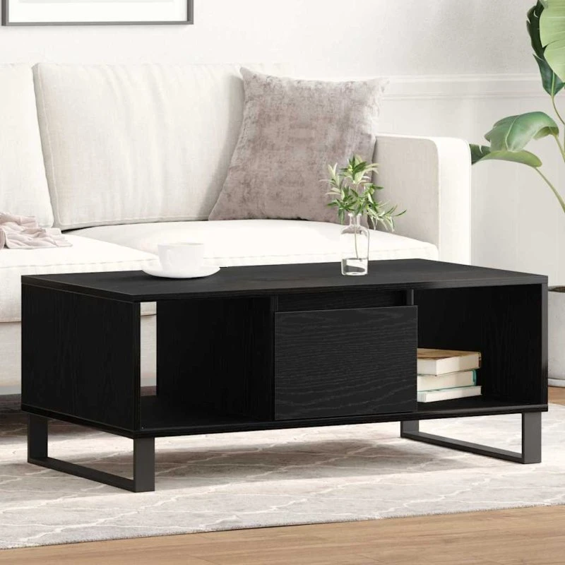 vidaXL Sofabord med skuffe, sort, 90 x 50 x 36,5 cm, konstrueret træ