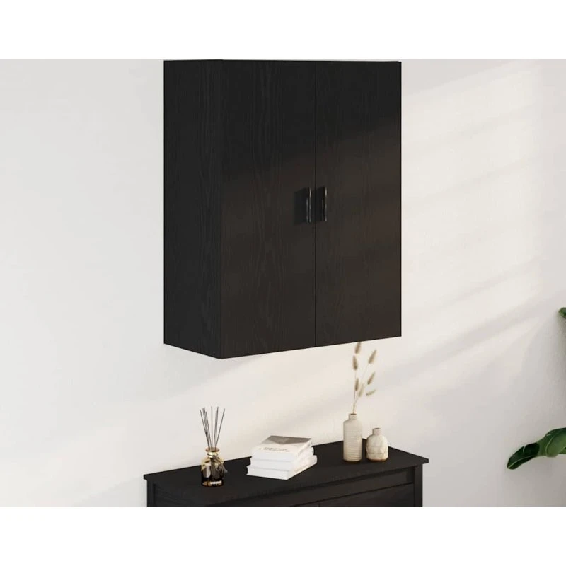 vidaXL Væghængt Skab Sort Eg 69,5 x 34 x 180 cm Konstrueret Træ