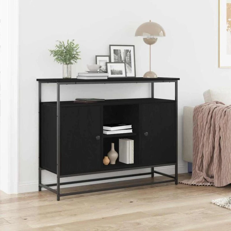 vidaXL Sideboard Sort 100 x 35 x 80 cm Konstrueret Træ