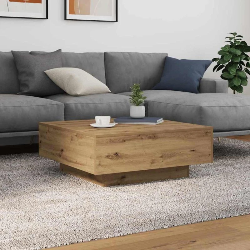 vidaXL Sofabord Artisan Egetræ 80x80x31 cm med LED-lys