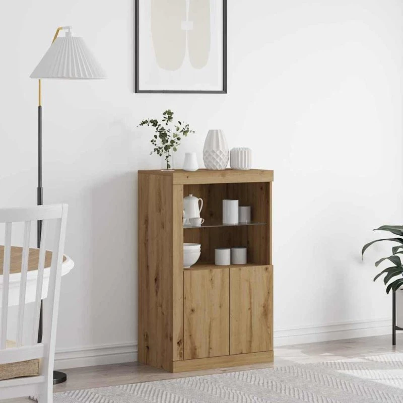 vidaXL LED Sideboard Artisan Egetræ 60,5 x 37 x 100 cm