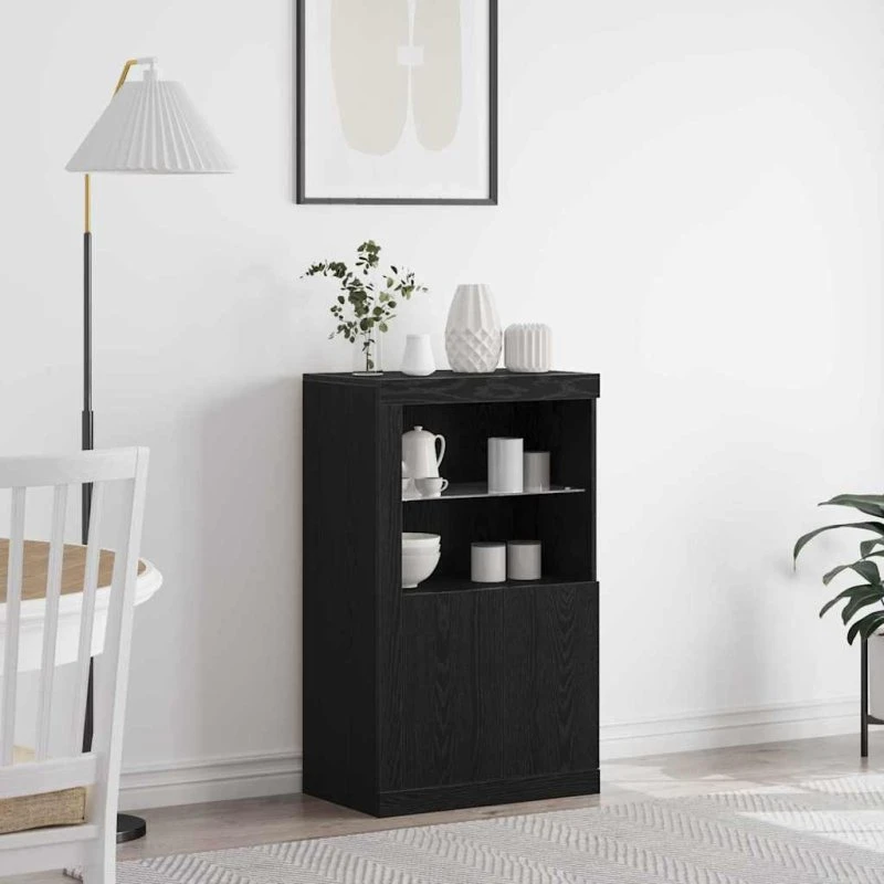 vidaXL LED Sideboard Sort 60,5 x 37 x 100 cm Konstrueret Træ