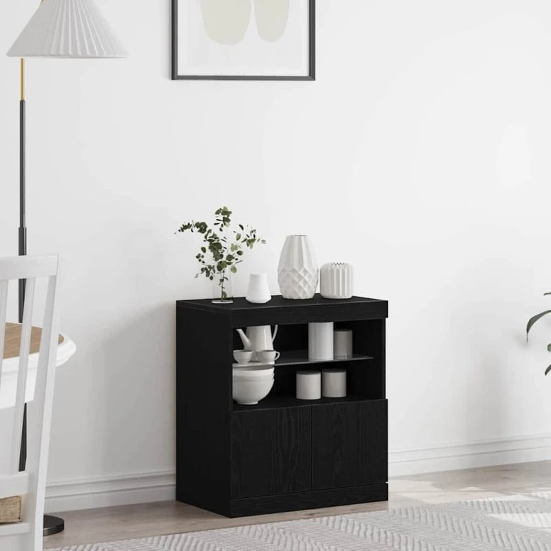 vidaXL LED Sideboard Sort 60 x 37 x 67 cm Konstrueret Træ