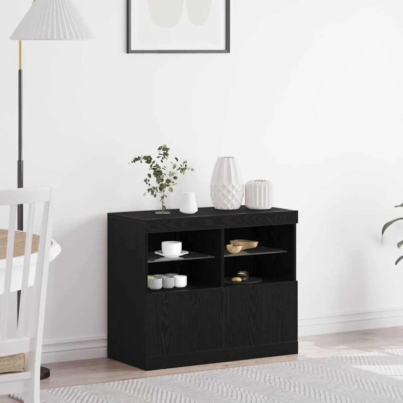 vidaXL LED Sideboard Sort 81 x 37 x 66,5 cm Konstrueret Træ