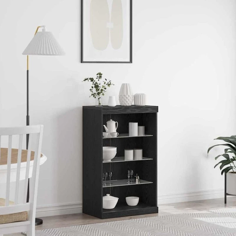 vidaXL LED Sideboard Sort 60,5 x 37 x 100 cm Konstrueret Træ