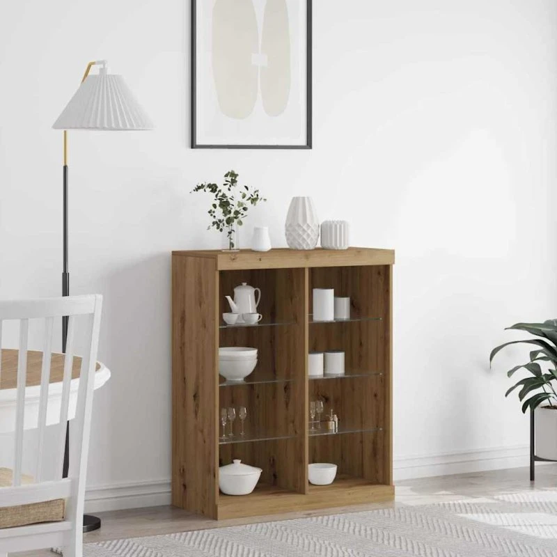 vidaXL LED Sidebord Artisan Egetræ 41 x 37 x 100 cm