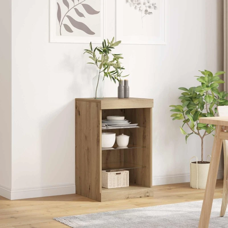 vidaXL LED Sideboard Artisan Egetræ 41 x 37 x 67 cm