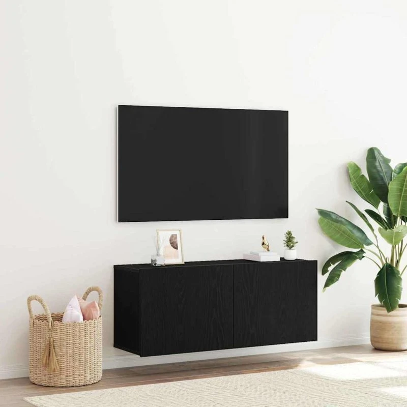 vidaXL TV-møbelsæt, Sort eg, 100 x 30 x 41 cm, Vægmonteret konstrueret træ
