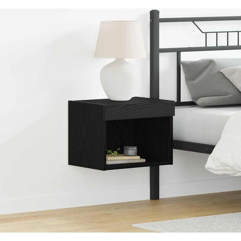 vidaXL Vægmonteret TV-skab med LED, Sort Eg, 40x30x30 cm