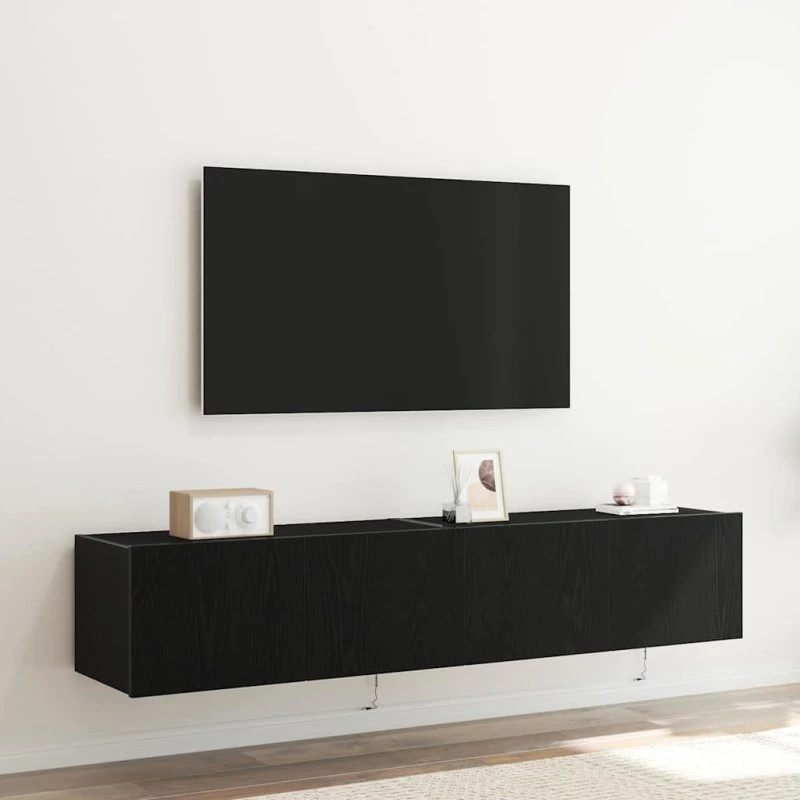 vidaXL TV-vægskab 2 stk, Sort eg, 80 x 35 x 31 cm, Konstrueret træ