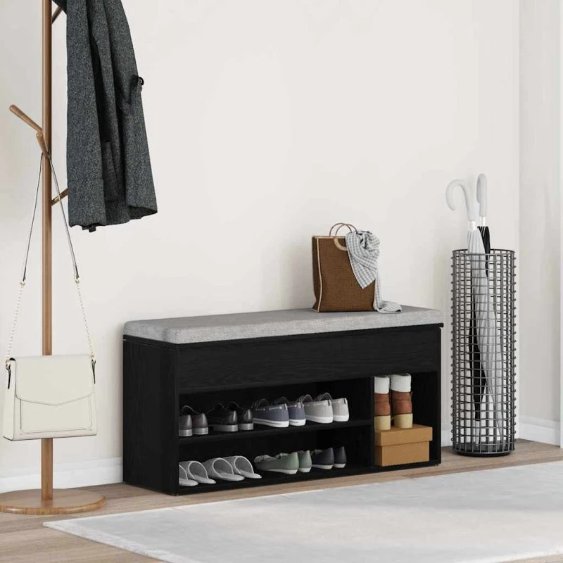 vidaXL Skobænk 102x30,5x45 cm Konstrueret Træ Sort