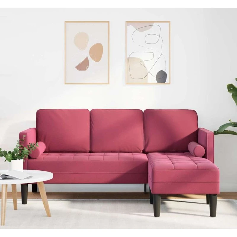 vidaXL Vinrød Sofa Sæt 4-Personer, Velour, 173 x 131 x 67 cm